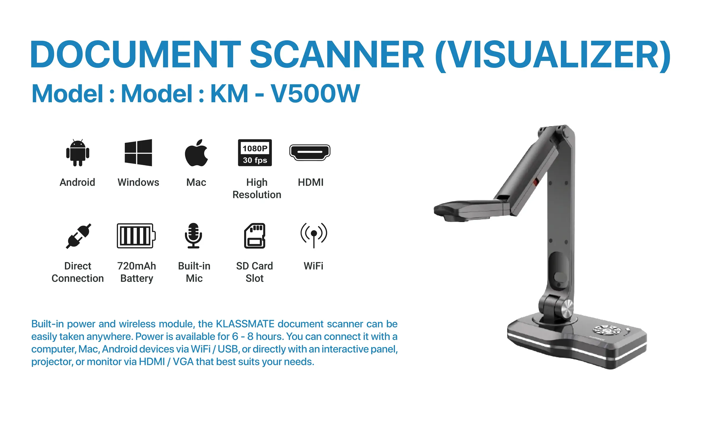 Document Scanner KM-V500W features