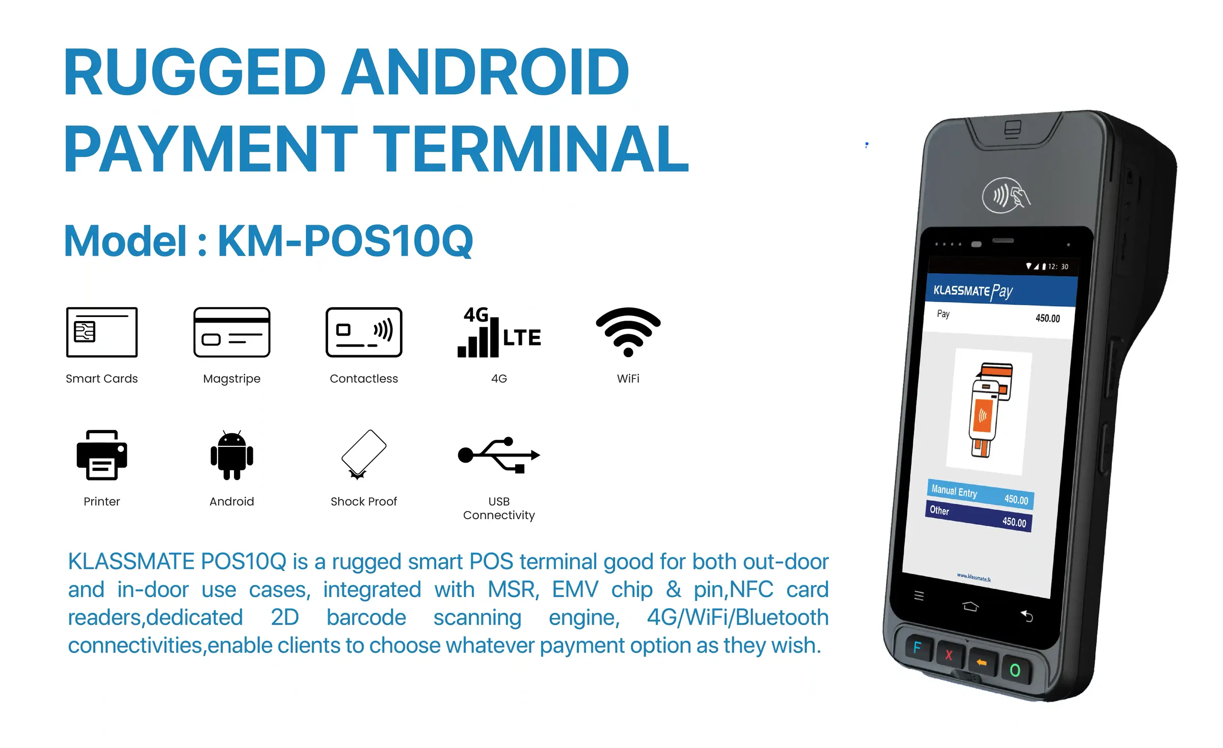 Rugged Android Payment Terminal KM-POS10Q features