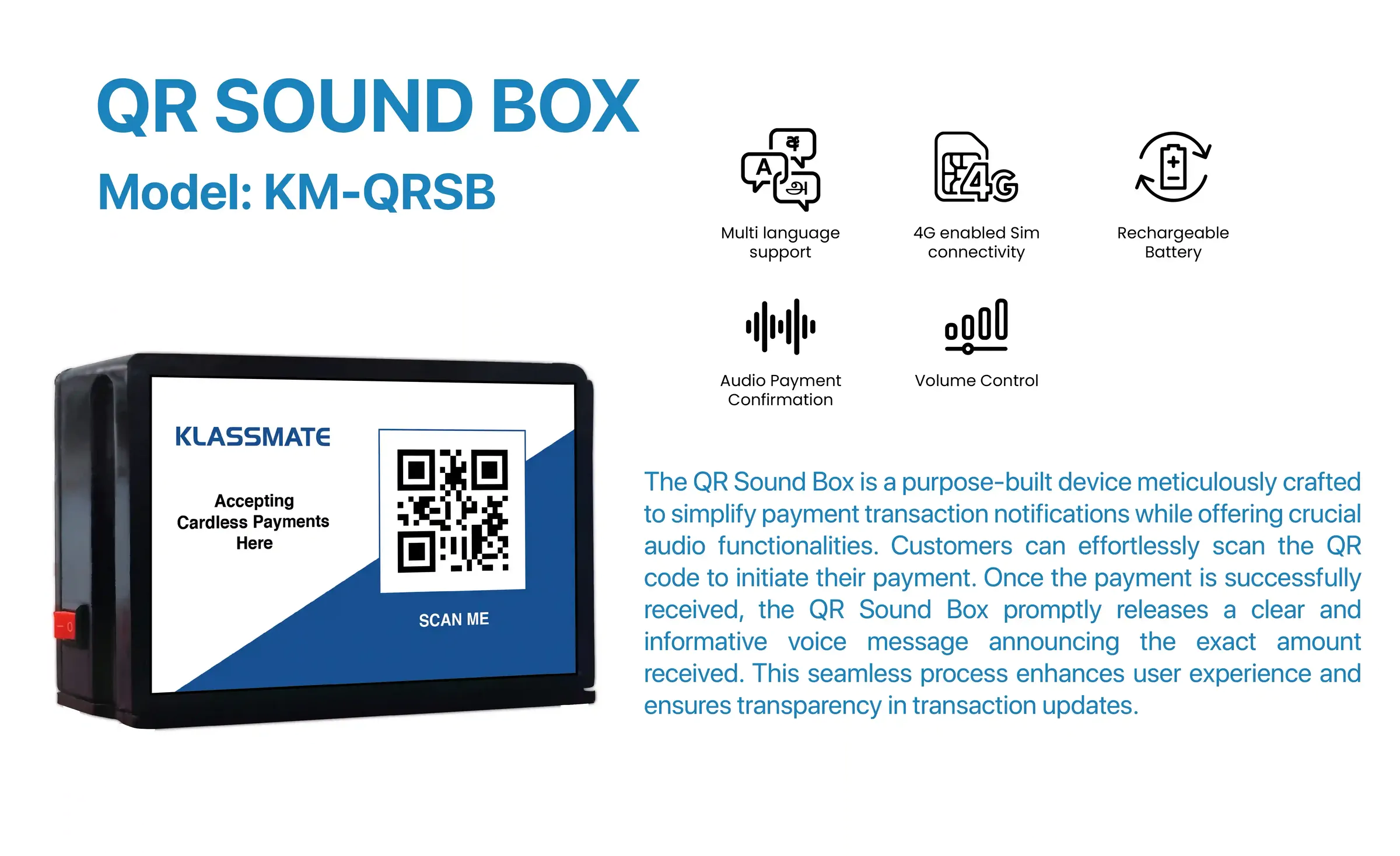QR Sound Box KM-QRSB features